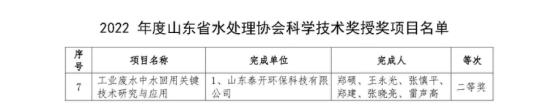 獲 獎(jiǎng)丨公司科研成果榮獲山東省水處理協(xié)會(huì)科學(xué)技術(shù)獎(jiǎng)二等獎(jiǎng)